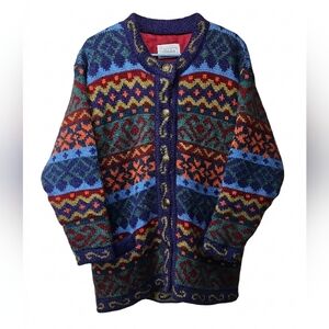 Vintage Folda Patterned Colorful Pure Wool Lined Jacket Sz M Womens